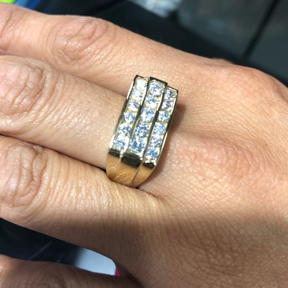 9mm Solid 14K Yellow Gold CZ Men's Ring - Picture 3 of 7